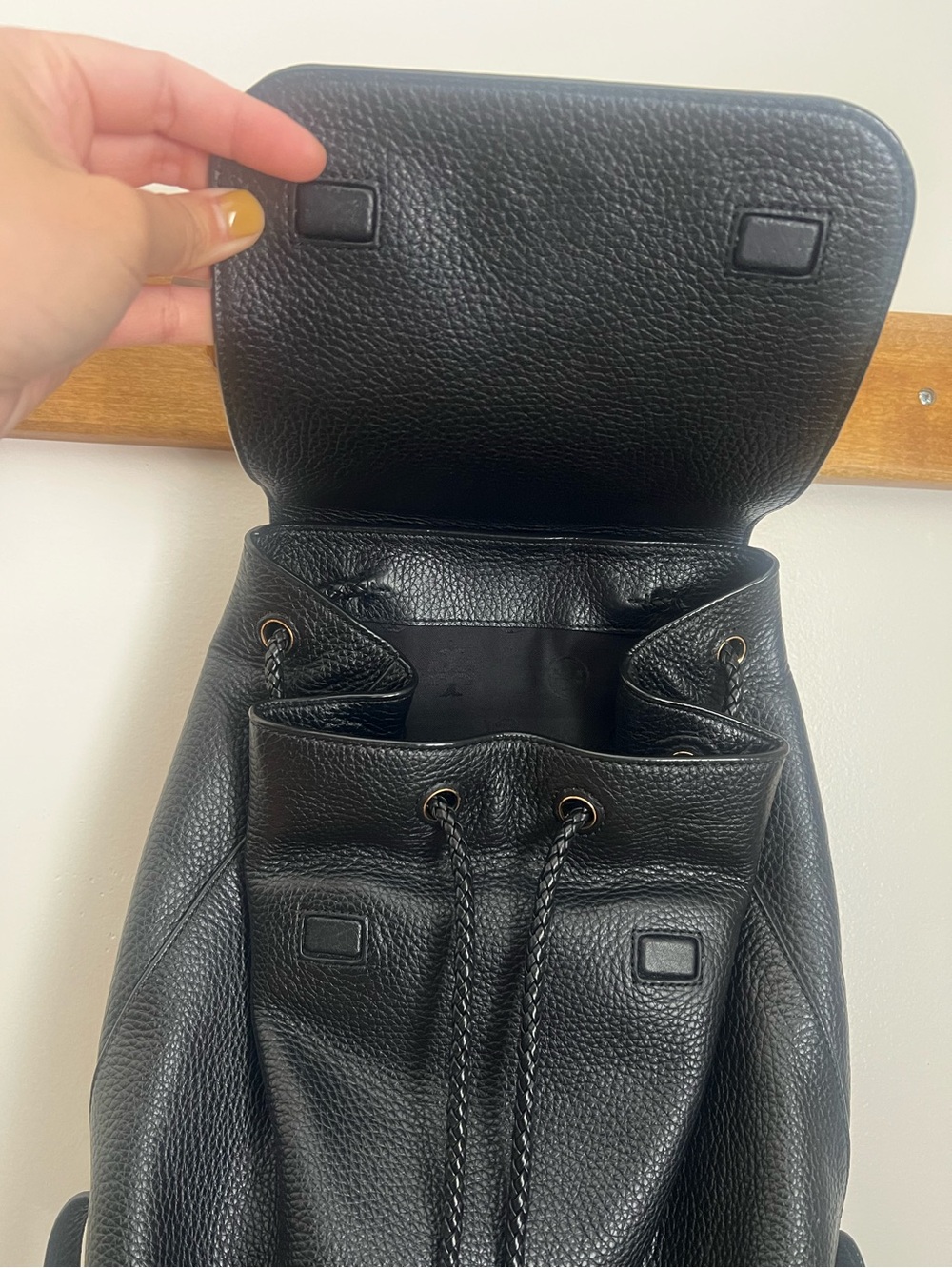 Tory Burch Black Pebbled Tassel Mini Backpack - Picture 2 of 8